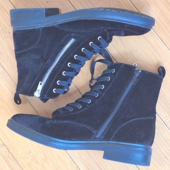 Black Velvet Booties American Eagle Zip + Lace Up Ankle Boots Women's size 10 - Picture 5 of 16